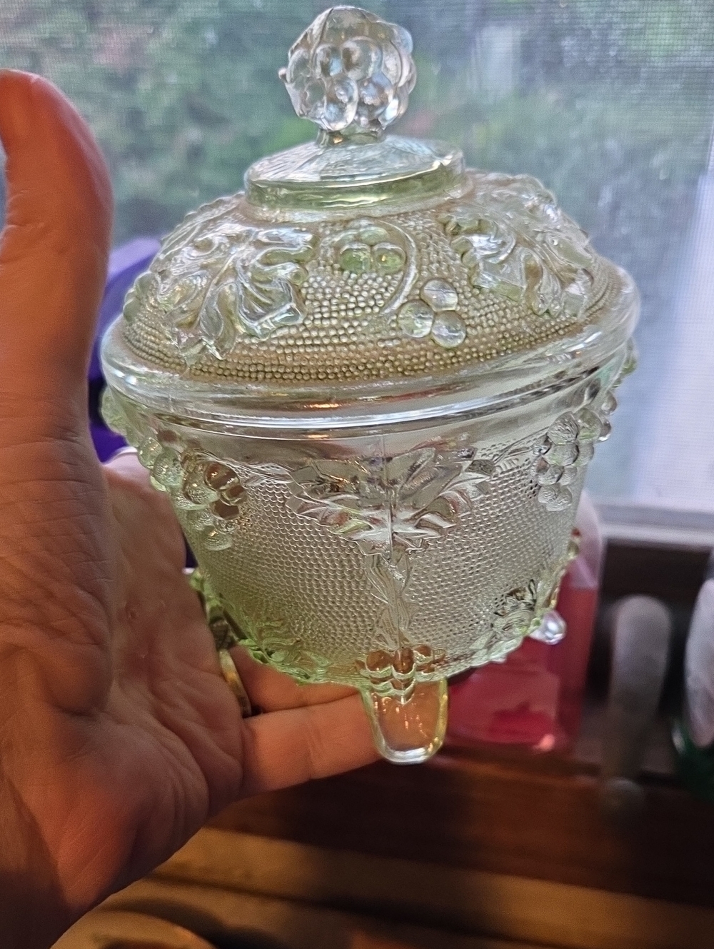 Vintage-Style Green Glass Covered Candy Dish by Jeanette 1940s To 1950s Uranium?